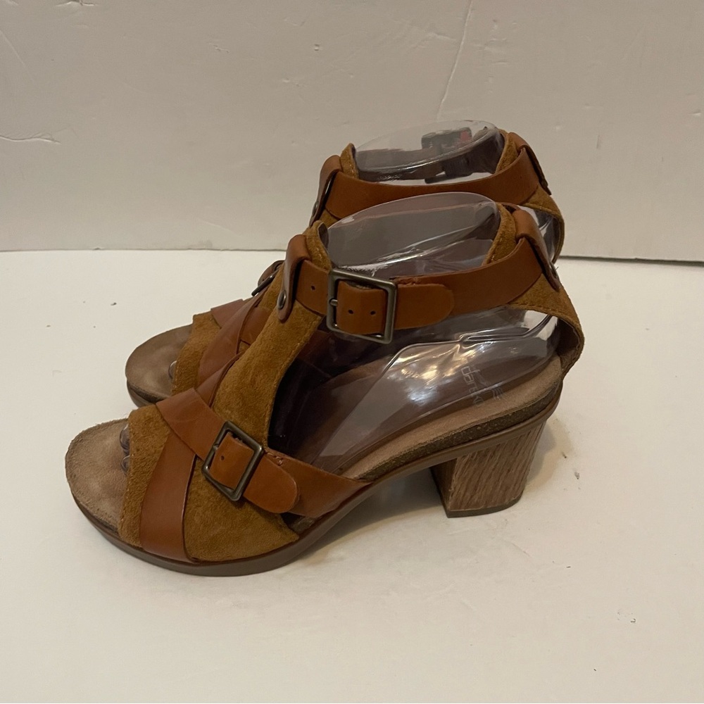 Dansko Tan Leather Suede Buckle Sandals